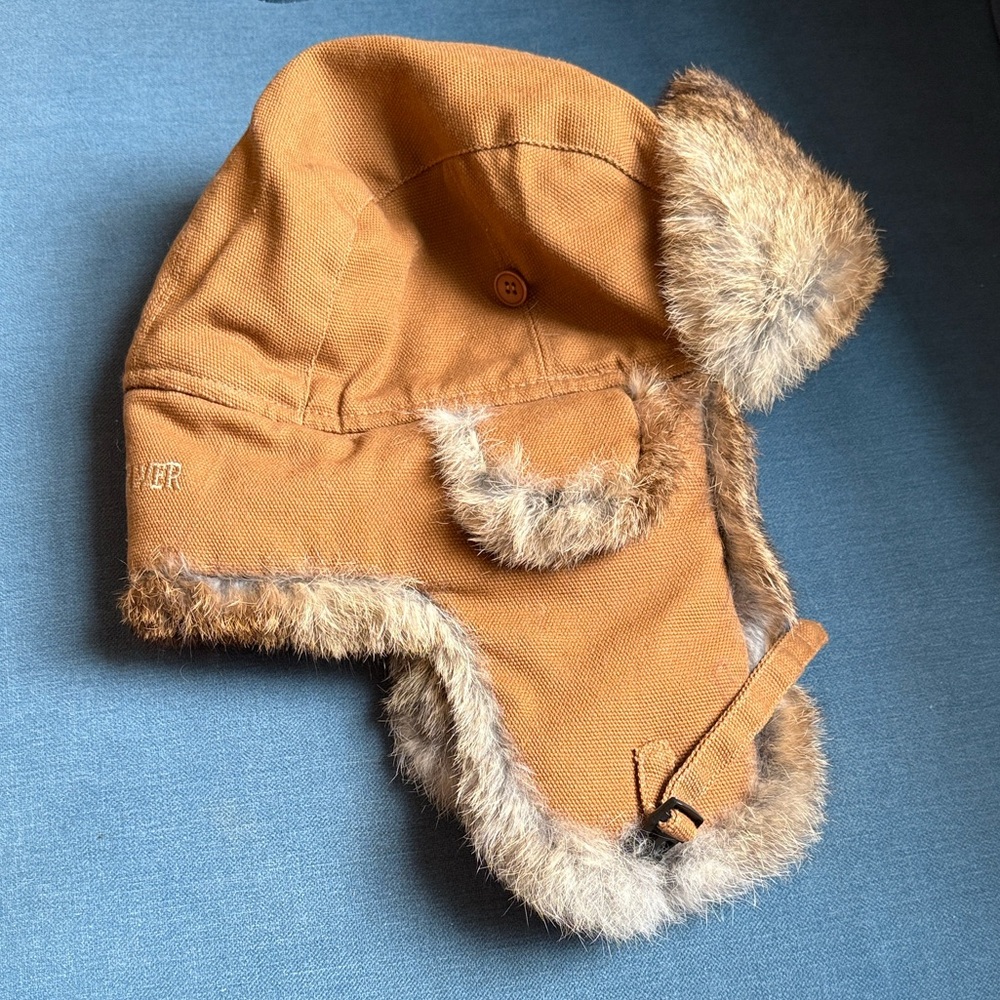 Earflap Rabbit Fur Trim Trapper Aviator Hat Brown Unisex Men or Women’s